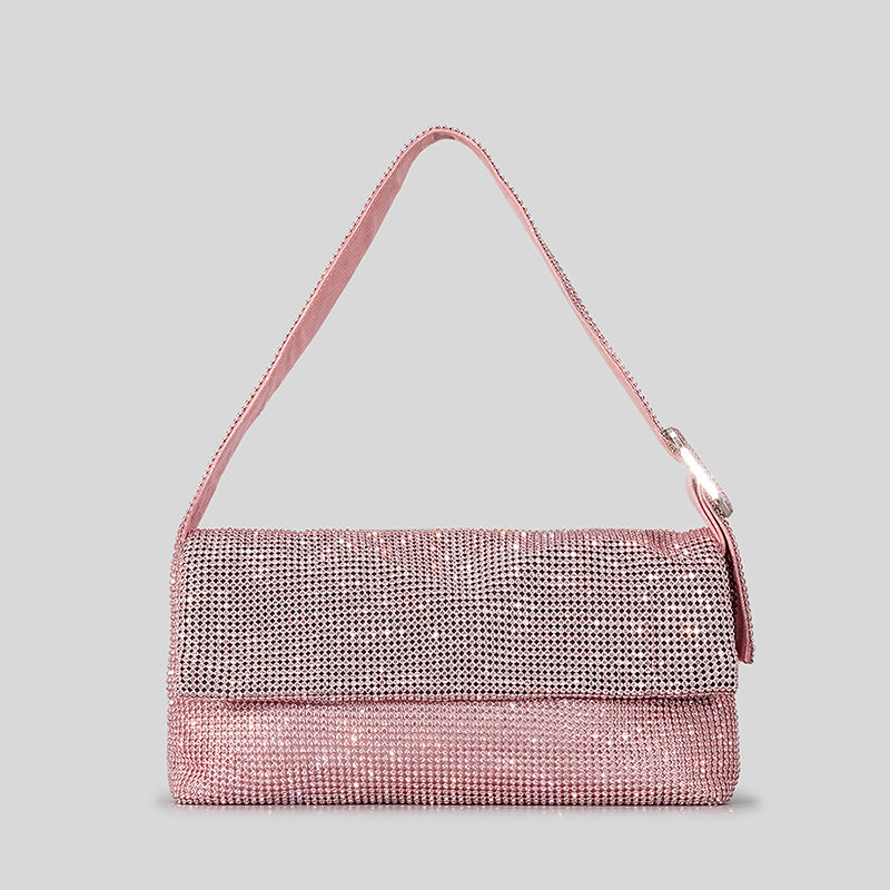 Women’s Rhinestone Prom Shoulder Baguette Bag with Square Buckle image