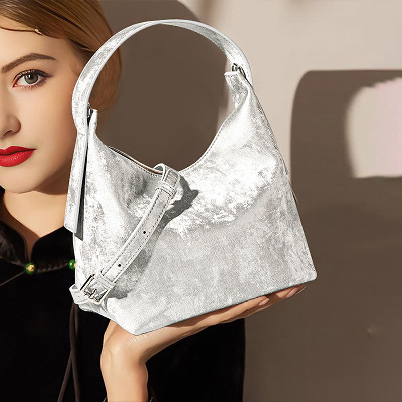 Women’s Satin Genuine Leather Magnetic Hobo Bag image 2