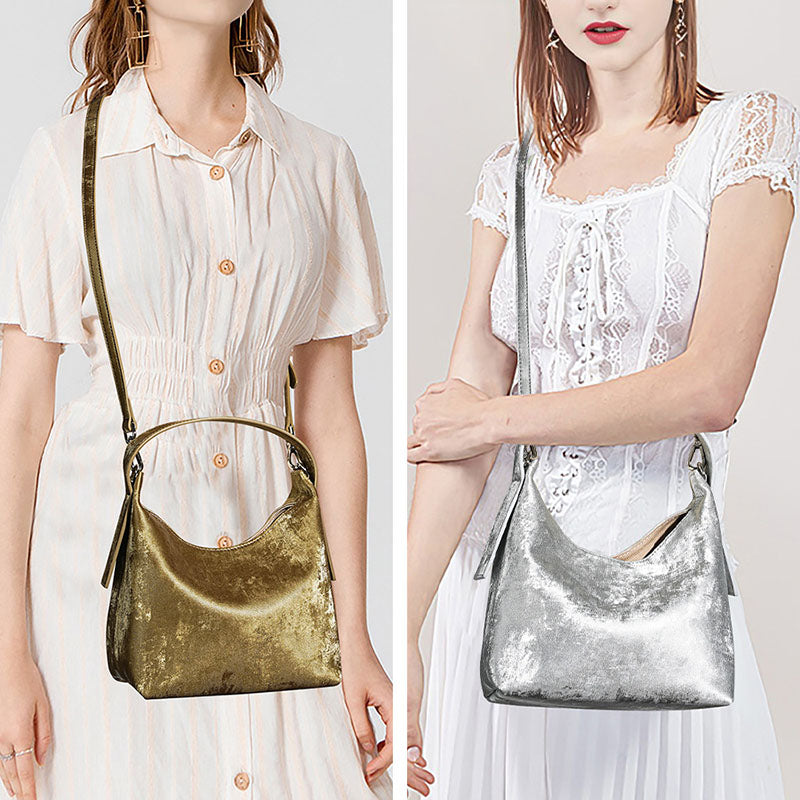 Women’s Satin Genuine Leather Magnetic Hobo Bag image 3