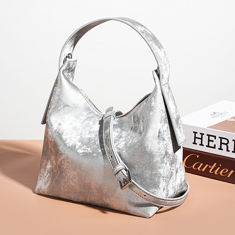 Women’s Satin Genuine Leather Magnetic Hobo Bag image