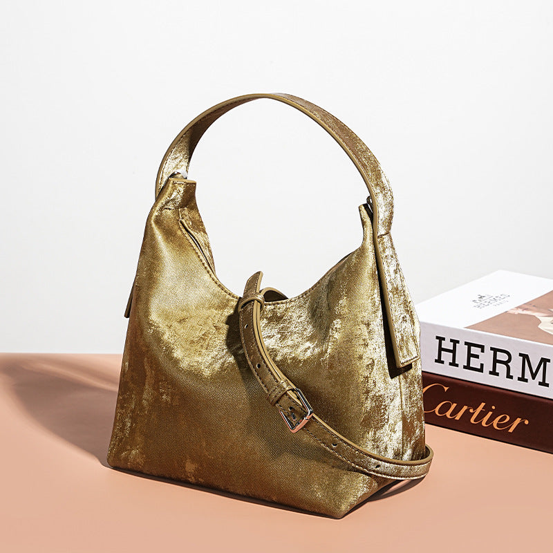 Women’s Satin Genuine Leather Magnetic Hobo Bag image 4