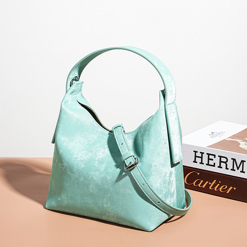 Women’s Satin Genuine Leather Magnetic Hobo Bag image 5