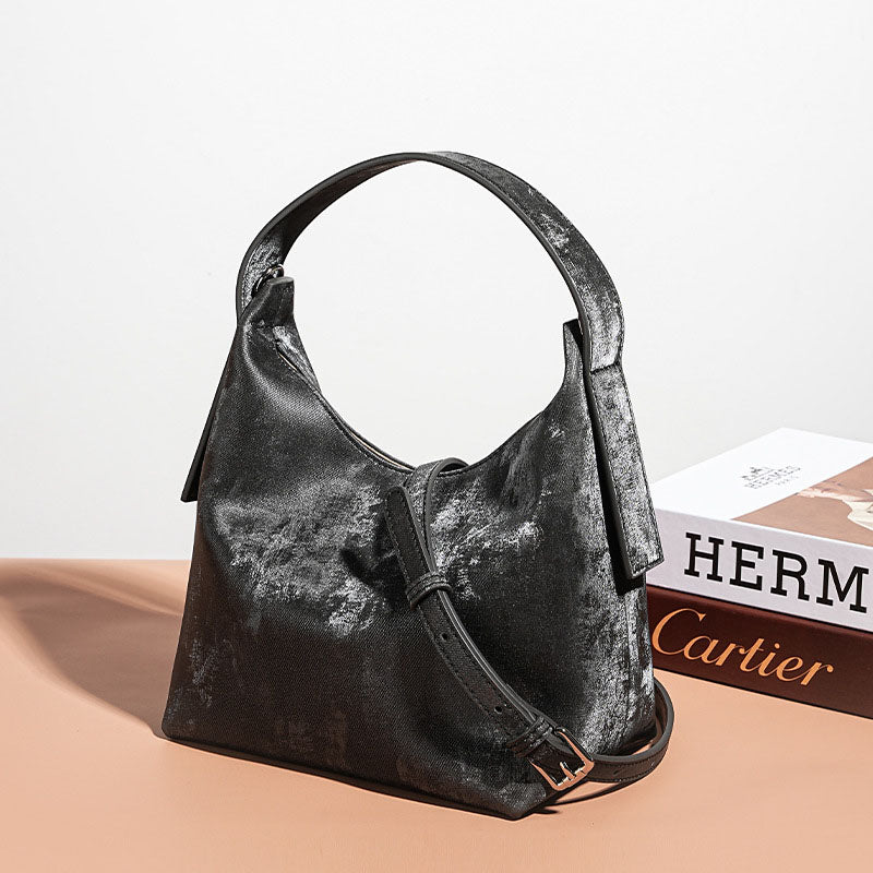 Women’s Satin Genuine Leather Magnetic Hobo Bag image 7