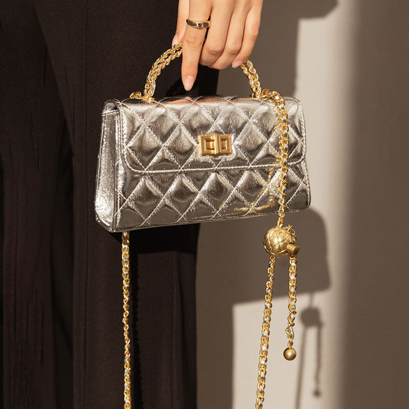 Women’s Silver Quilted Leather Vintage Chain Handle Bag image 2