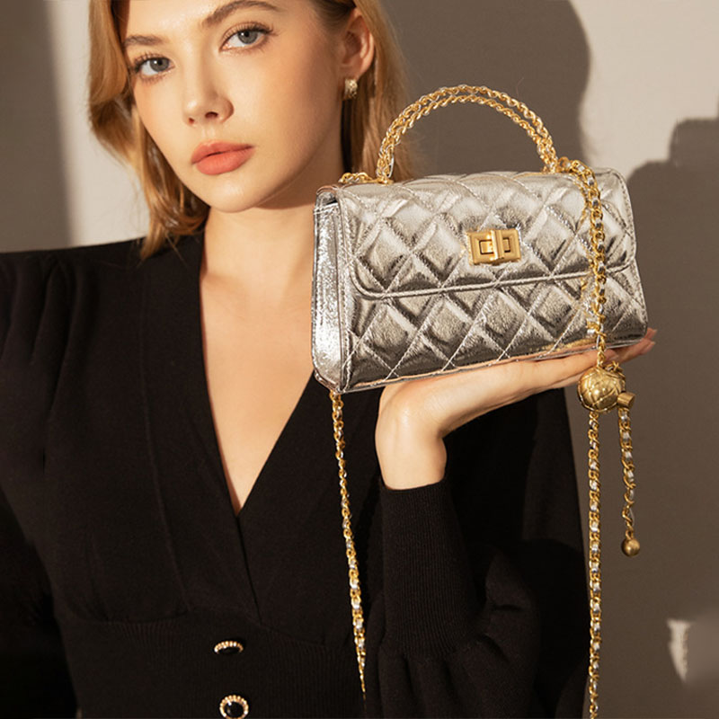 Women’s Silver Quilted Leather Vintage Chain Handle Bag image