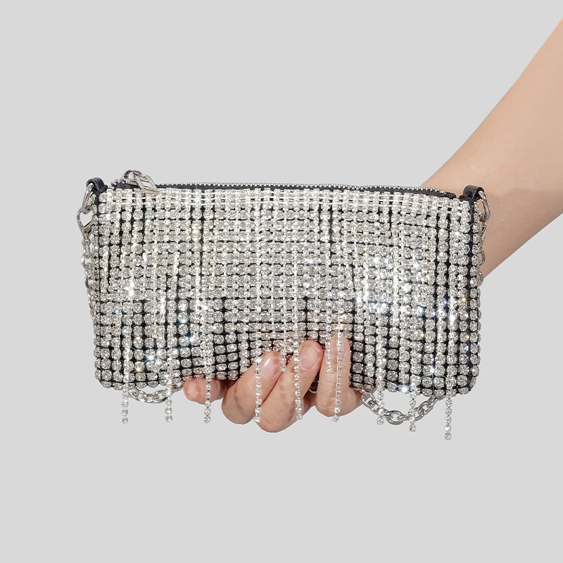 Women’s Silver Rhinestone Fringe Clutch Shoulder Bag image 3