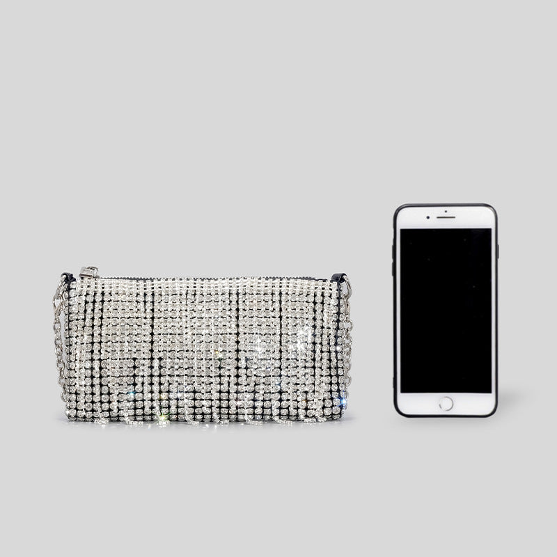 Women’s Silver Rhinestone Fringe Clutch Shoulder Bag image 5