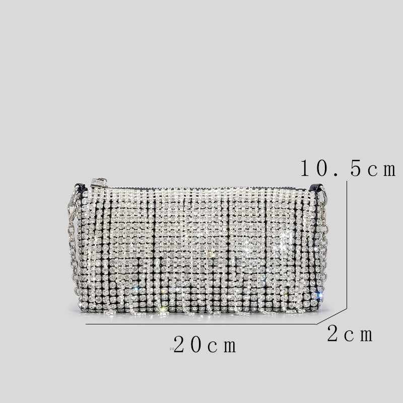 Women’s Silver Rhinestone Fringe Clutch Shoulder Bag image 6