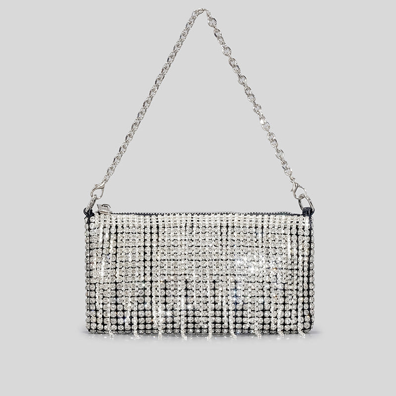 Women’s Silver Rhinestone Fringe Clutch Shoulder Bag image