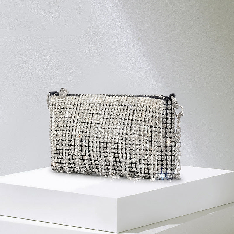 Women’s Silver Rhinestone Fringe Clutch Shoulder Bag image 2