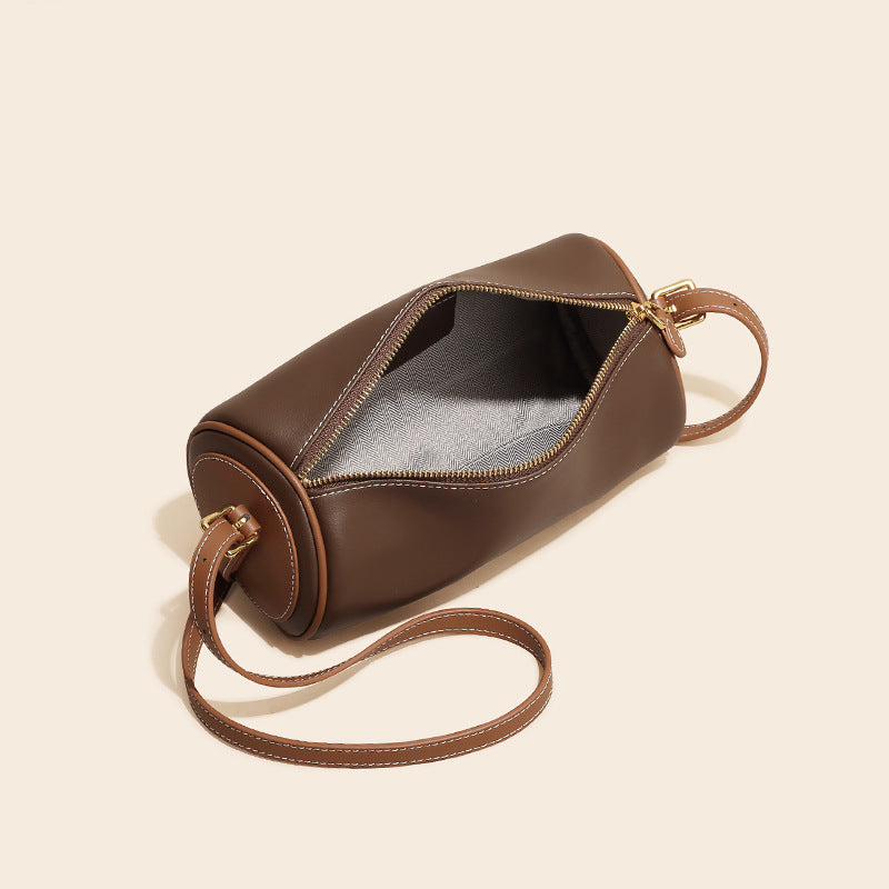 Women’s Simple Genuine Leather Crossbody Cylinder Bag image 4