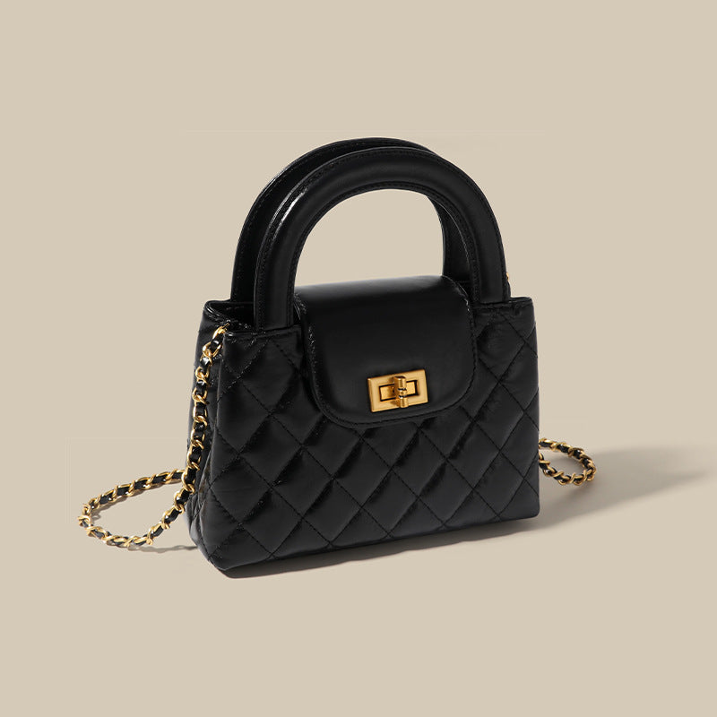 Women’s Small Black Leather Quilted Crossbody Chain Handbag image 2
