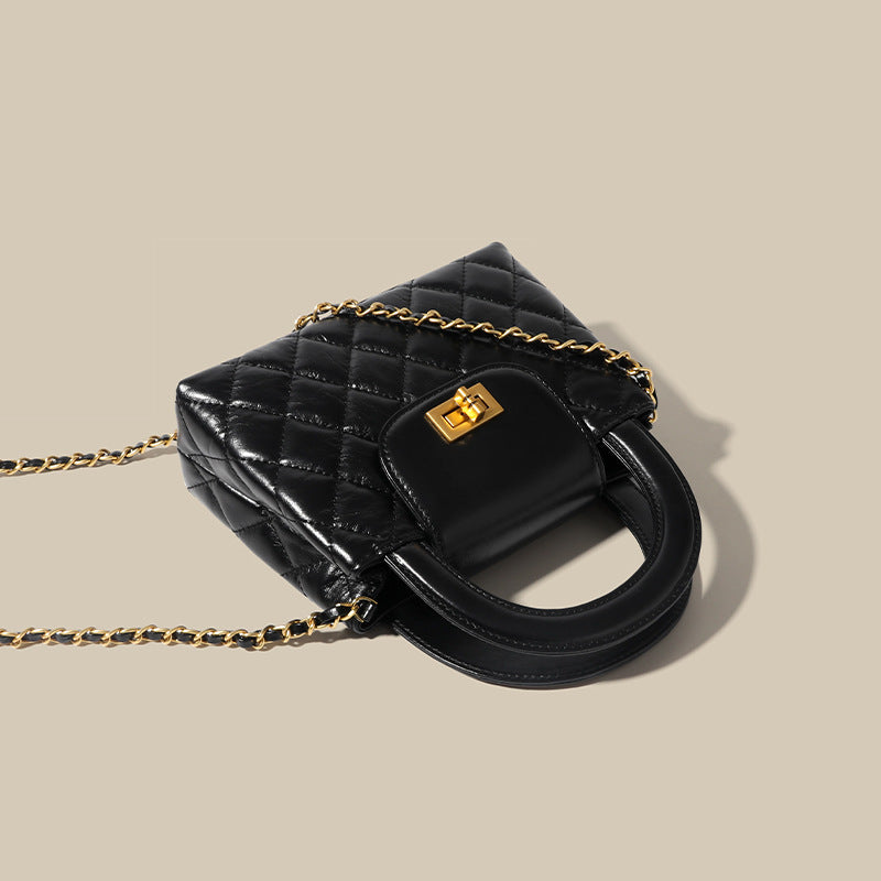 Women’s Small Black Leather Quilted Crossbody Chain Handbag image 3
