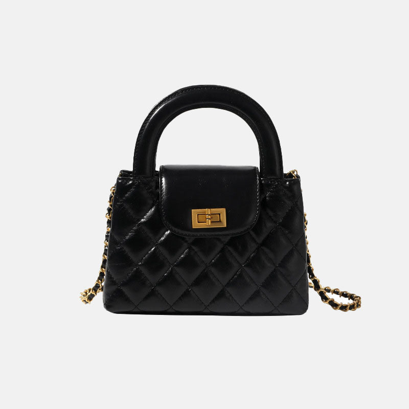 Women’s Small Black Leather Quilted Crossbody Chain Handbag image