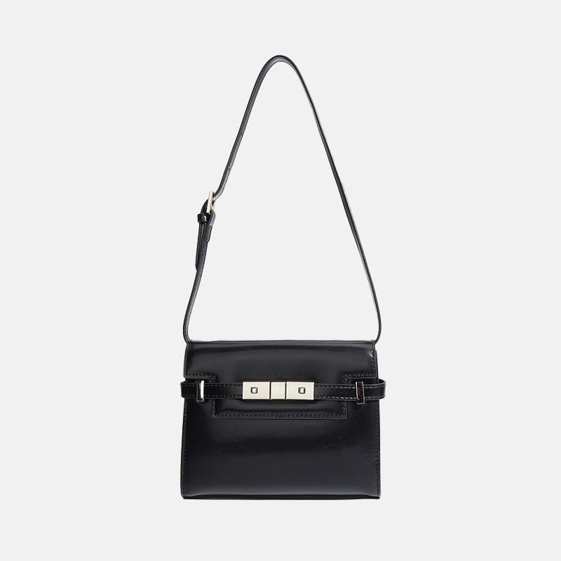 Women’s Small Genuine Leather Minimalistic Lock Buckle Crossbody Baguette Bag image 3