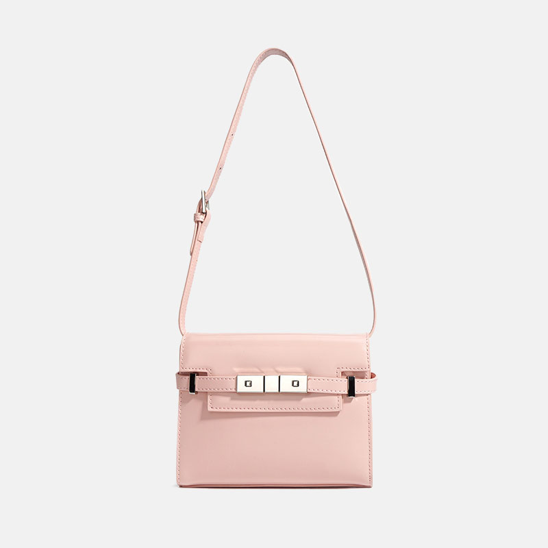 Women’s Small Genuine Leather Minimalistic Lock Buckle Crossbody Baguette Bag image 2