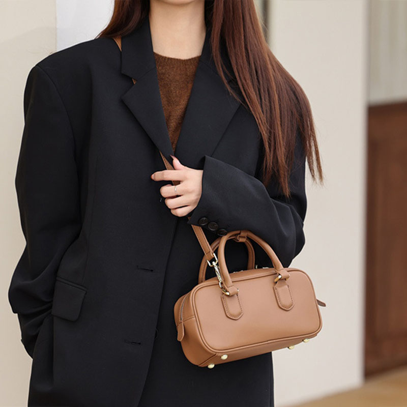 Women’s Small Leather Minimalist Top Handle Shoulder Boston Bag image 6