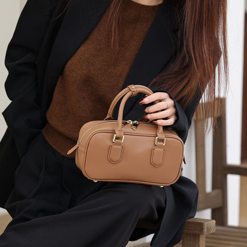 Women’s Small Leather Minimalist Top Handle Shoulder Boston Bag image 5