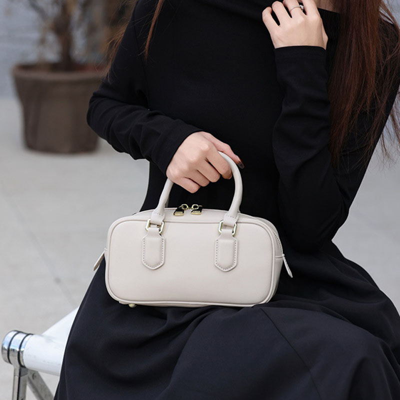 Women’s Small Leather Minimalist Top Handle Shoulder Boston Bag image 7