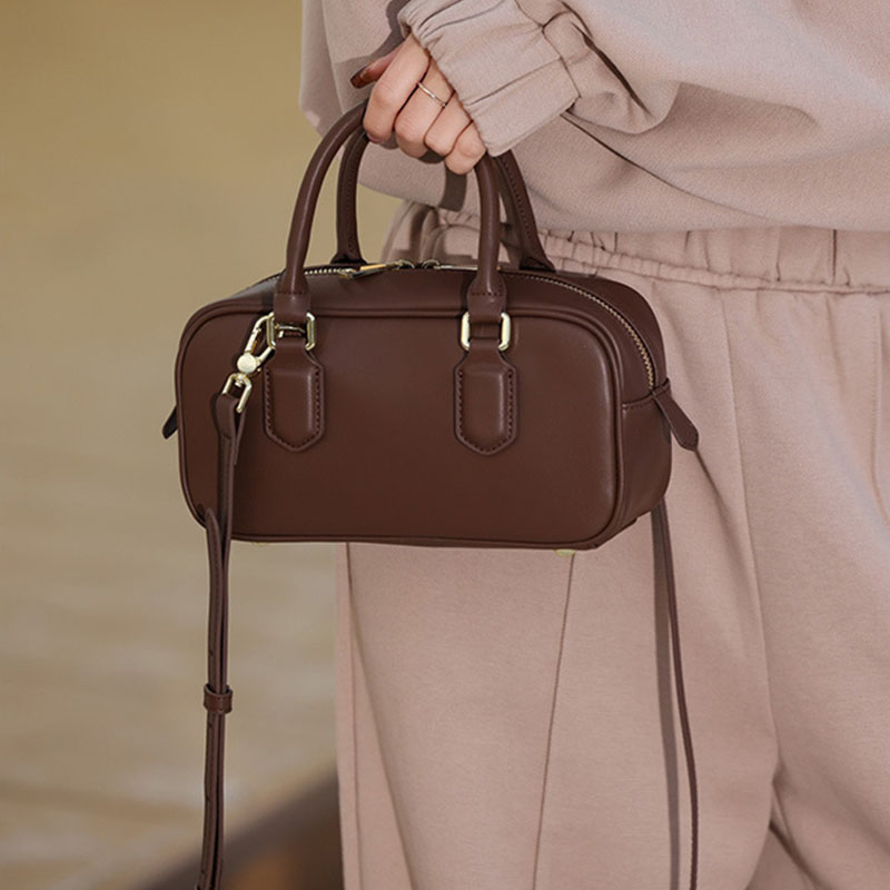 Women’s Small Leather Minimalist Top Handle Shoulder Boston Bag image