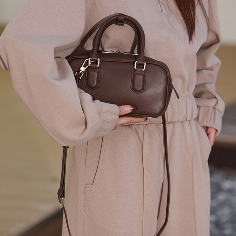 Women’s Small Leather Minimalist Top Handle Shoulder Boston Bag image 2