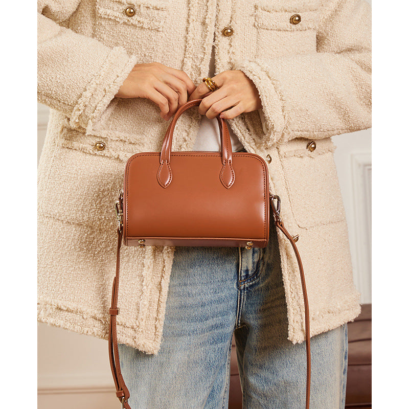 Women’s Small Minimalist Genuine Leather Boston Zipper Crossbody Handbag image 8