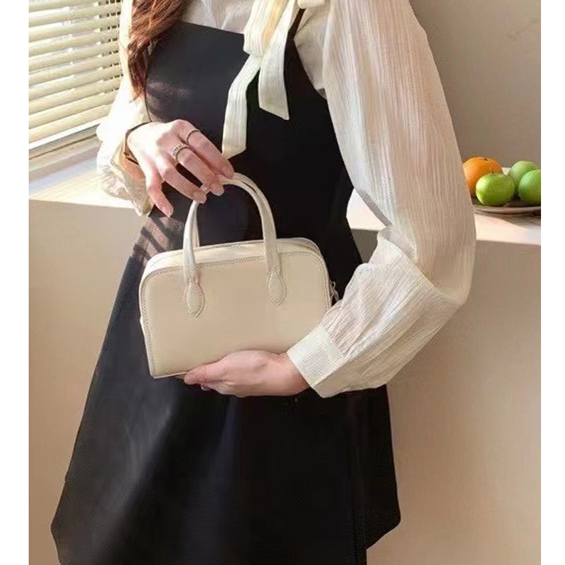 Women’s Small Minimalist Genuine Leather Boston Zipper Crossbody Handbag image 9