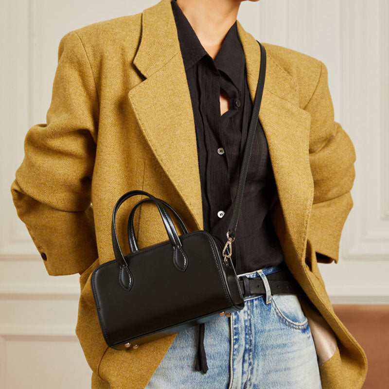 Women’s Small Minimalist Genuine Leather Boston Zipper Crossbody Handbag image 5