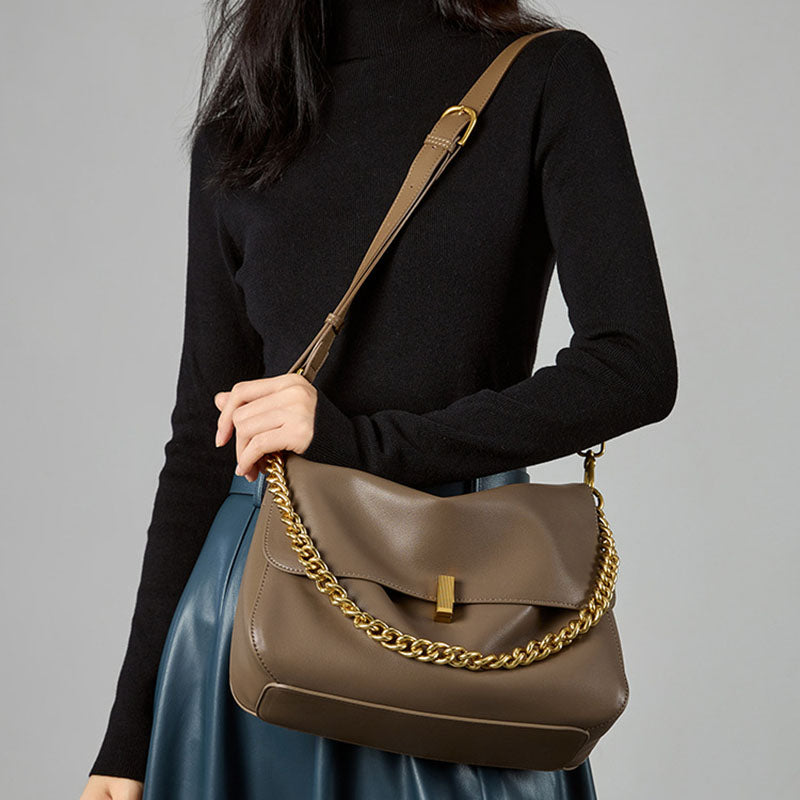 Women’s Soft Leather Lock Chain Shoulder Crossbody Bag With Minimalist image 3