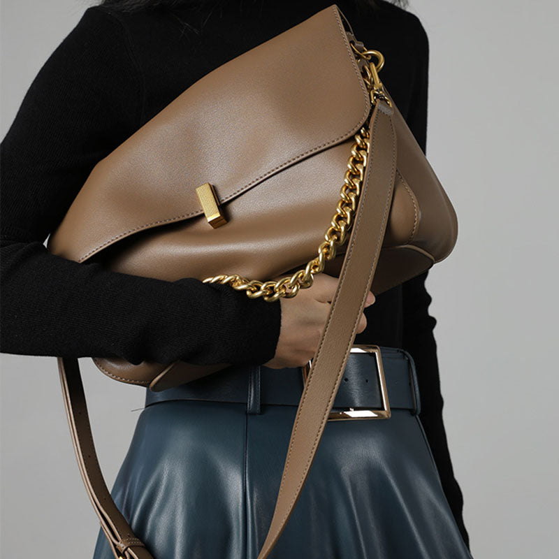 Women’s Soft Leather Lock Chain Shoulder Crossbody Bag With Minimalist image 5