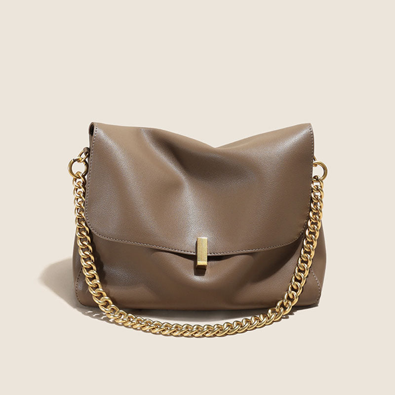 Women’s Soft Leather Lock Chain Shoulder Crossbody Bag With Minimalist image