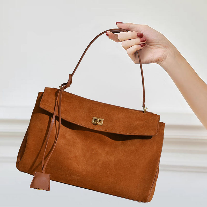 Women’s Soft Suede Leather Accordion Satchel with Convertible Strap image 6