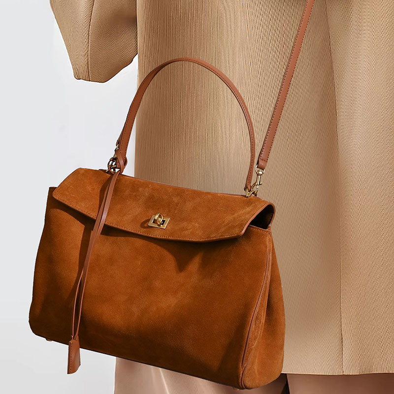 Women’s Soft Suede Leather Accordion Satchel with Convertible Strap image 5