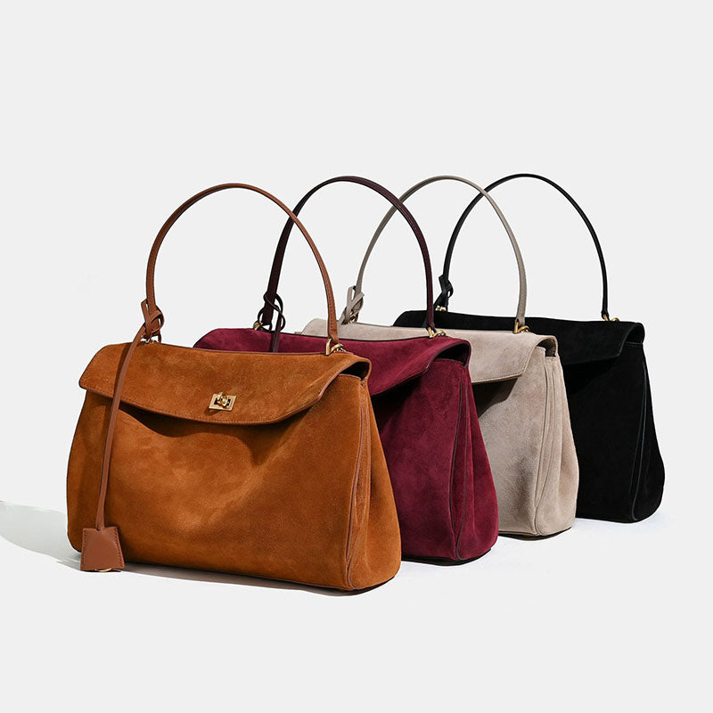 Women’s Soft Suede Leather Accordion Satchel with Convertible Strap image 4