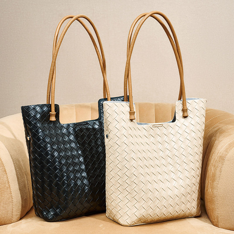 Women’s Split Cowhide Leather Minimalist Woven Tote Bag image 5