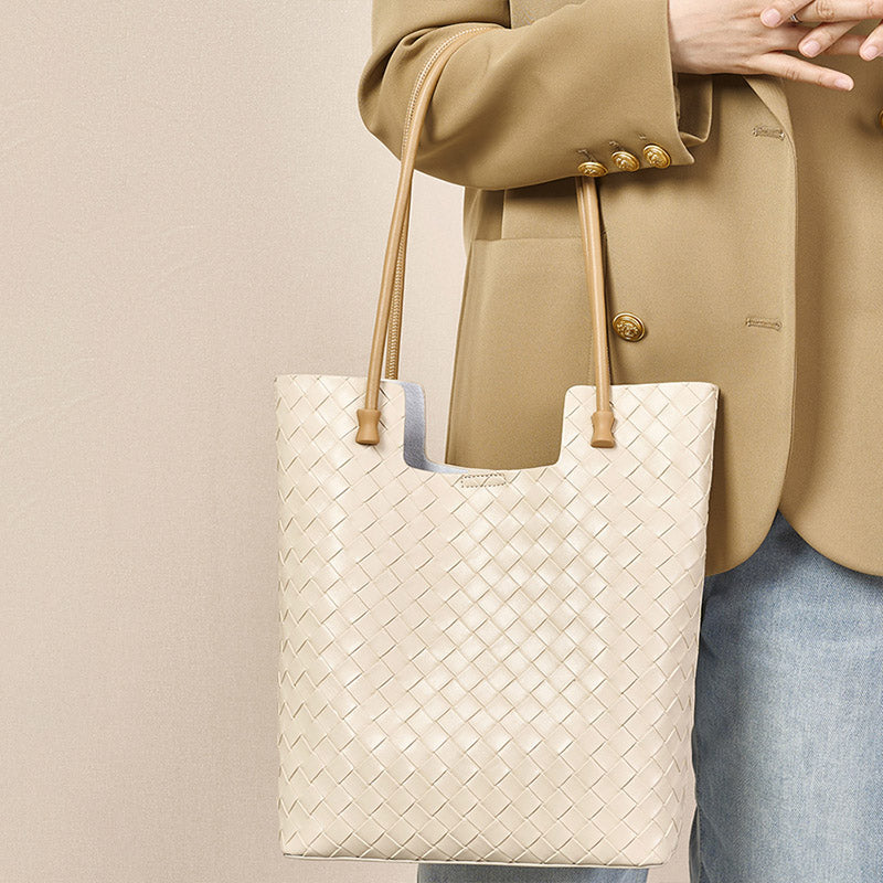 Women’s Split Cowhide Leather Minimalist Woven Tote Bag image 4