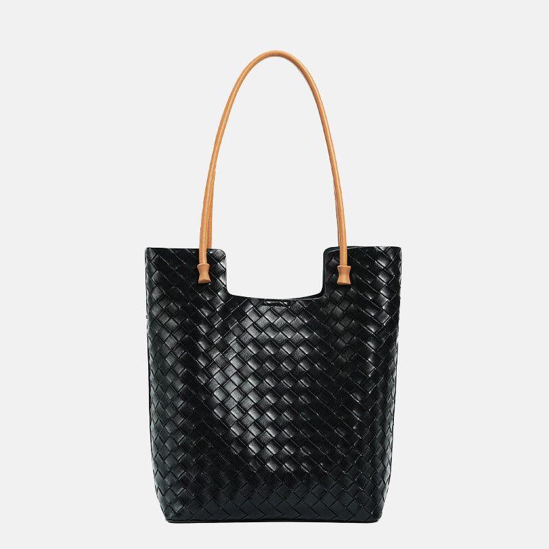 Women’s Split Cowhide Leather Minimalist Woven Tote Bag image