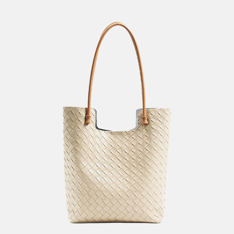 Women’s Split Cowhide Leather Minimalist Woven Tote Bag image 3