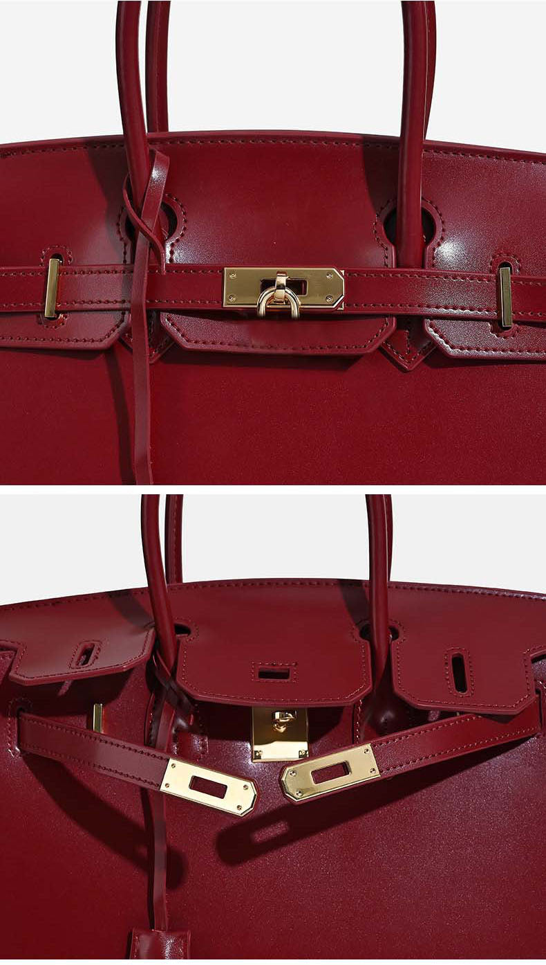 Women’s Stiff Smooth Split Leather Top Handle Bags Gold & Silver Hardware 30cm image 10