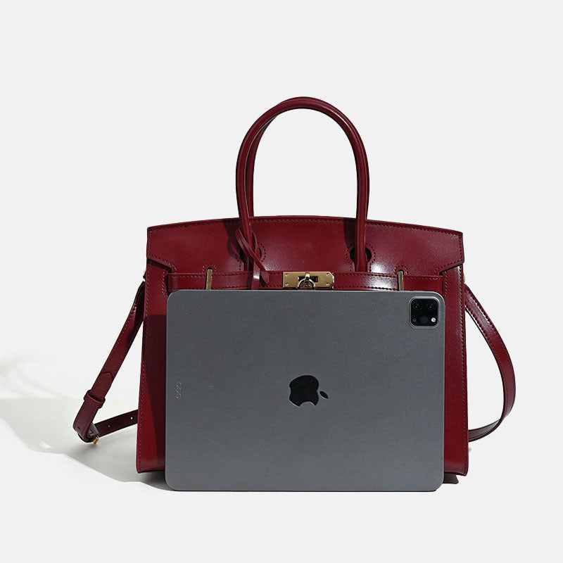 Women’s Stiff Smooth Split Leather Top Handle Bags Gold & Silver Hardware 30cm image 3