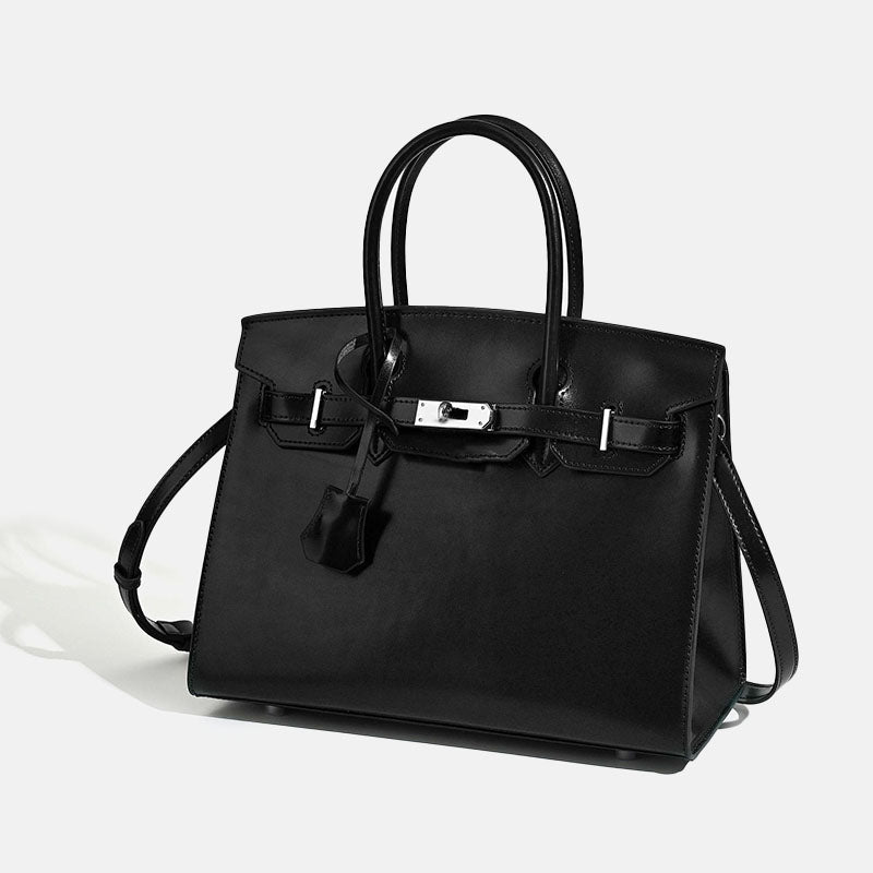 Women’s Stiff Smooth Split Leather Top Handle Bags Gold & Silver Hardware 30cm image 5