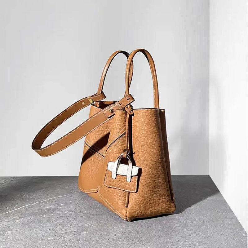 Women’s Stitching Genuine Leather Shoulder Tote Bags image 5
