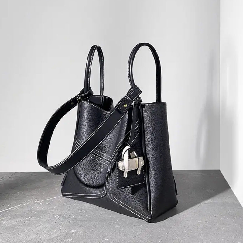 Women’s Stitching Genuine Leather Shoulder Tote Bags image 2