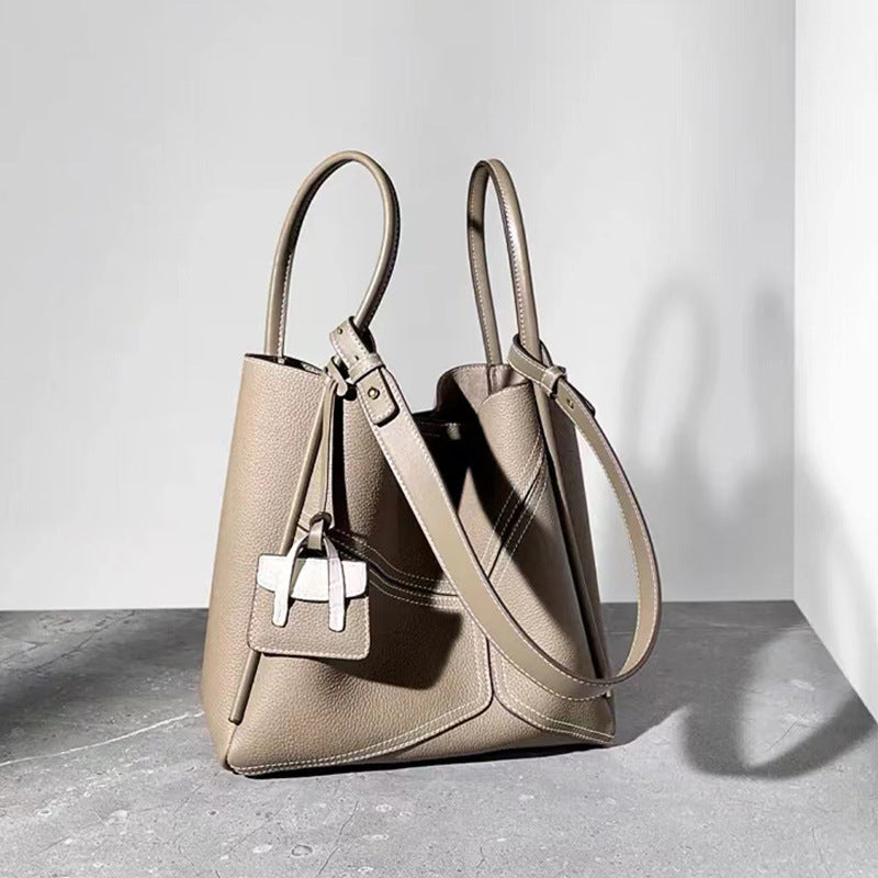Women’s Stitching Genuine Leather Shoulder Tote Bags image 3