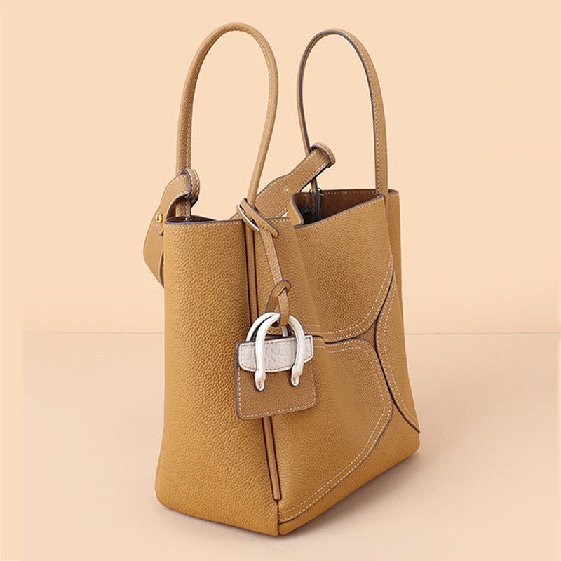 Women’s Stitching Genuine Leather Shoulder Tote Bags image 4