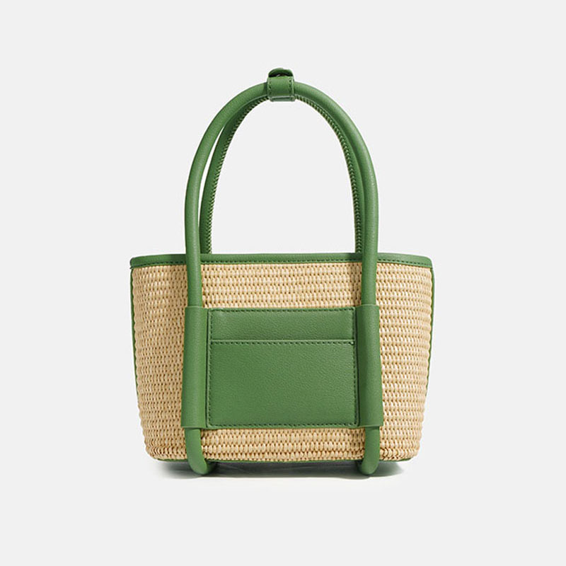 Women’s Straw Woven Genuine Leather Minimalist Crossbody Tote Bag image 5