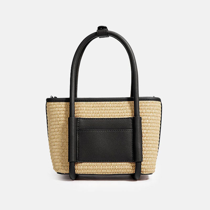 Women’s Straw Woven Genuine Leather Minimalist Crossbody Tote Bag image 6