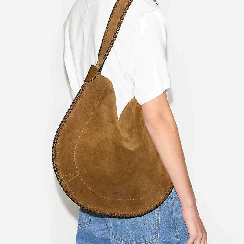 Women’s Suede Genuine Leather Minimalist Shoulder Hobo Bag image 5