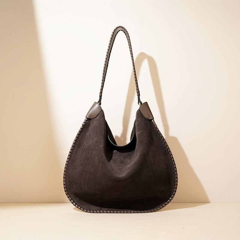 Women’s Suede Genuine Leather Minimalist Shoulder Hobo Bag image 2