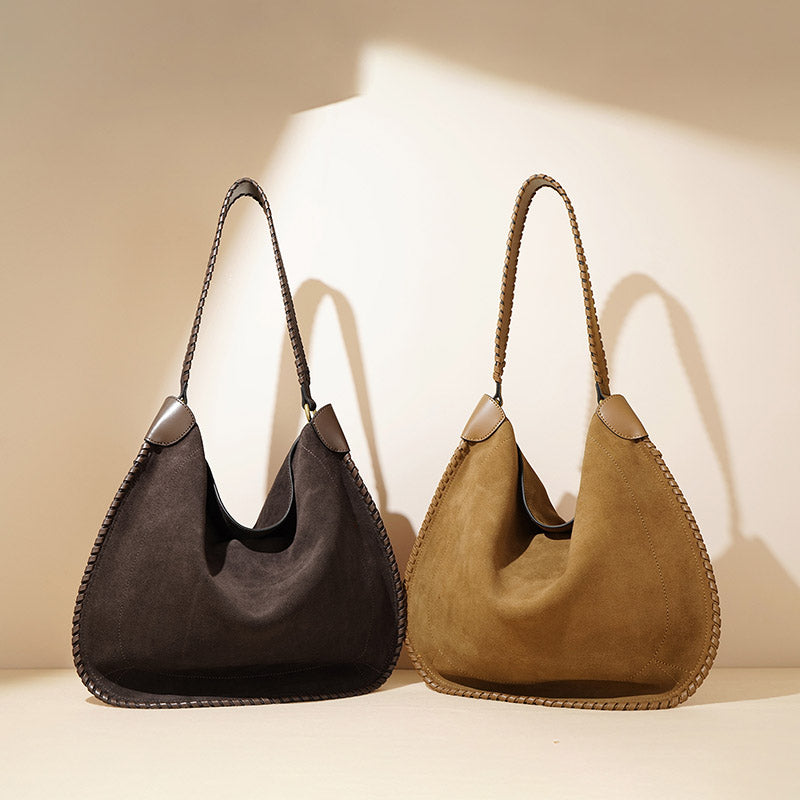 Women’s Suede Genuine Leather Minimalist Shoulder Hobo Bag image 3